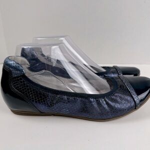 Tamaris Blue Leather Snake Skin Print Cap Toe Ballet EU 40, US 8.5 Flats